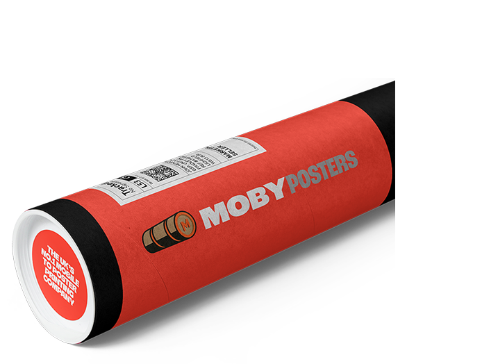 A rolled Moby Posters branded print tube